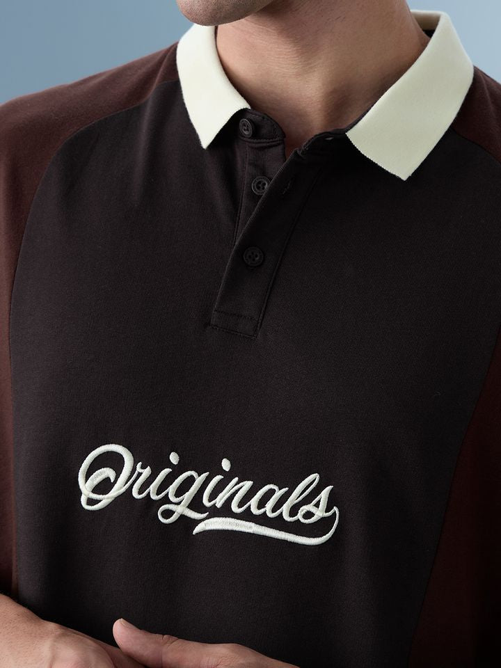 Men's Oversized Fit Color Block Polo T-Shirt with Collar