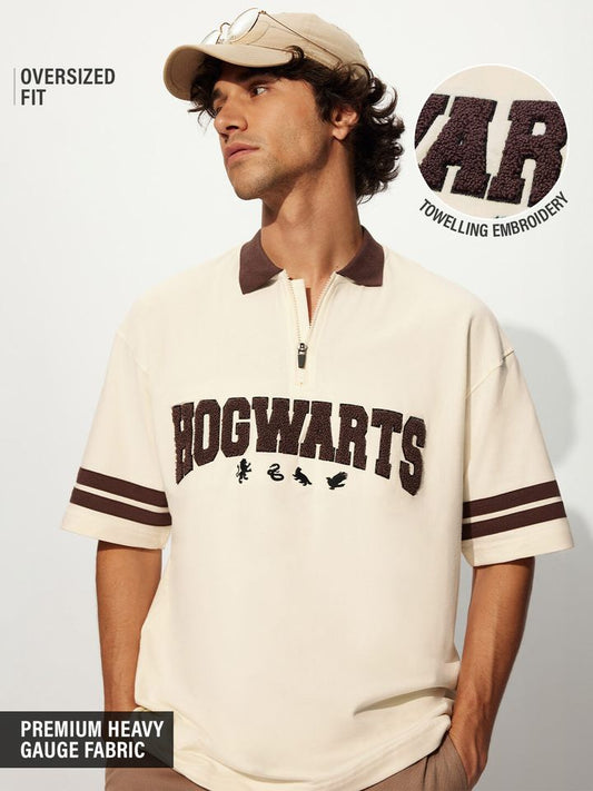 Hogwarts Towel Embroid Oversized Polo | Quarter-Zip