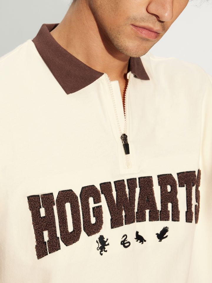Hogwarts Towel Embroid Oversized Polo | Quarter-Zip