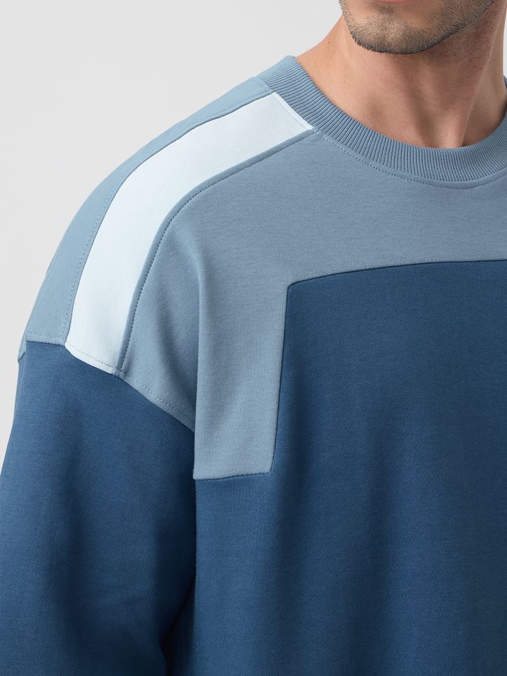 Oversized T-Shirt with Color-Blocked | Fit Blue Panel Tee